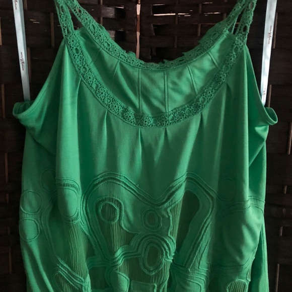 MARCIANO “Silk - Sheer- Crochet” 🟢Emerald Green Tank Top - Picture 8 of 12